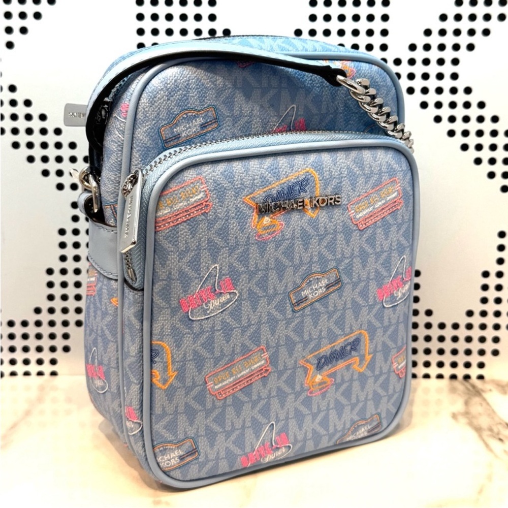 Michael Kors Medium Jet Set Travel NS Chain Xbody Bag Light Sky Multi